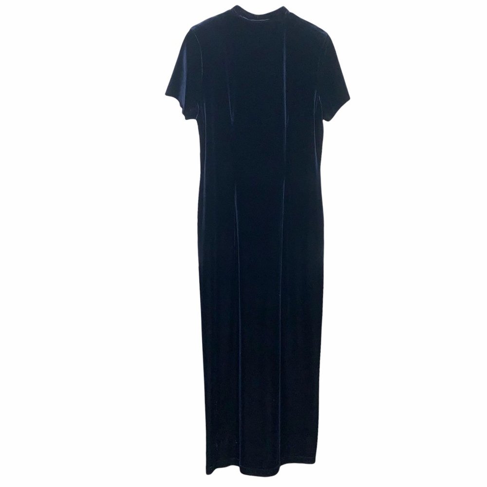Vintage R.J. & Co Velvet Long  Black Front Buttons Mock Turtleneck Dress size 12